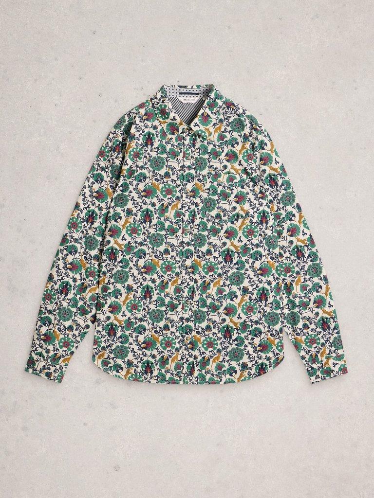 Finsbury Folk Print Shirt in WHITE PR - FLAT FRONT