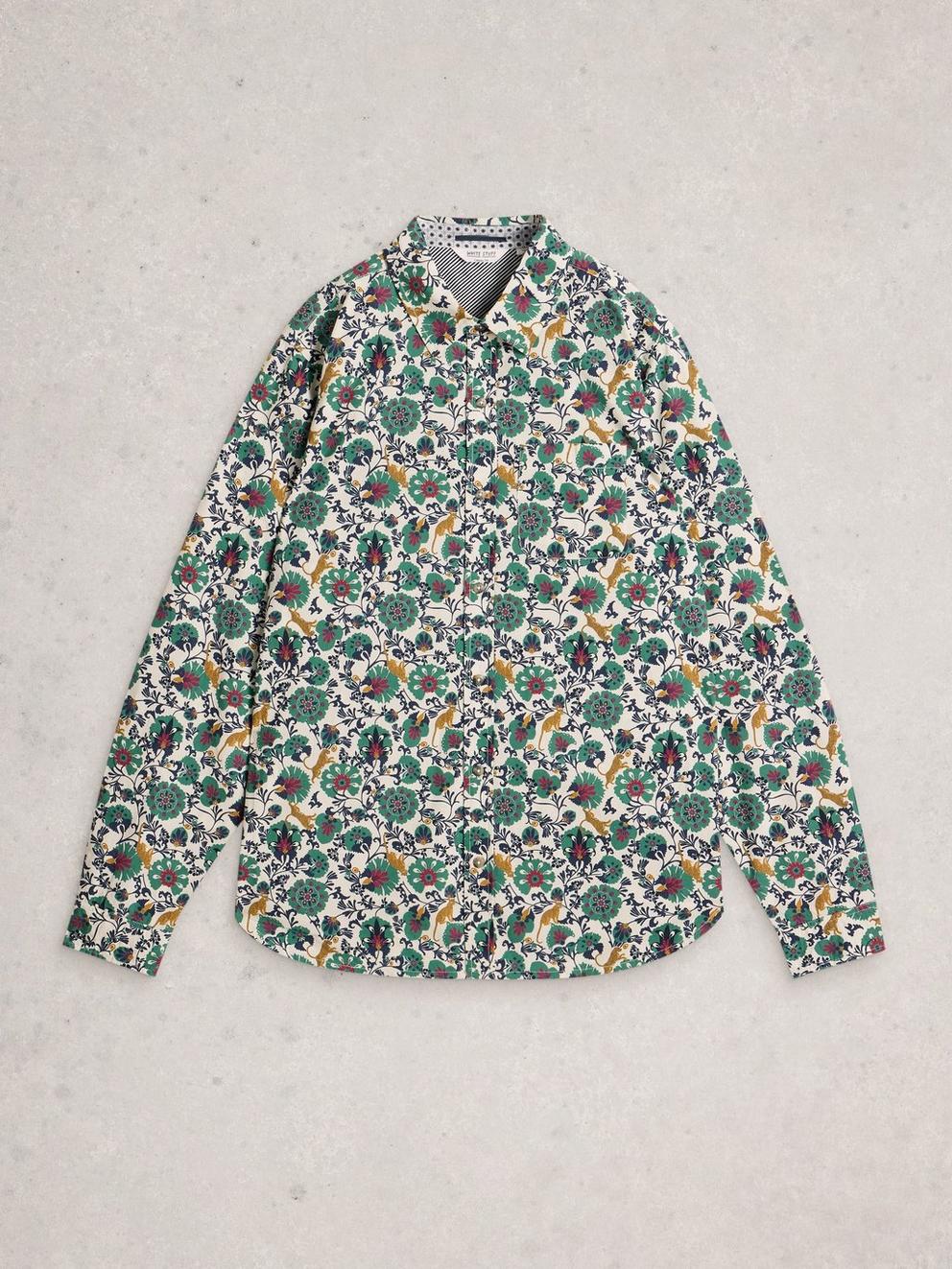 Finsbury Folk Print Shirt in WHITE PR - FLAT FRONT