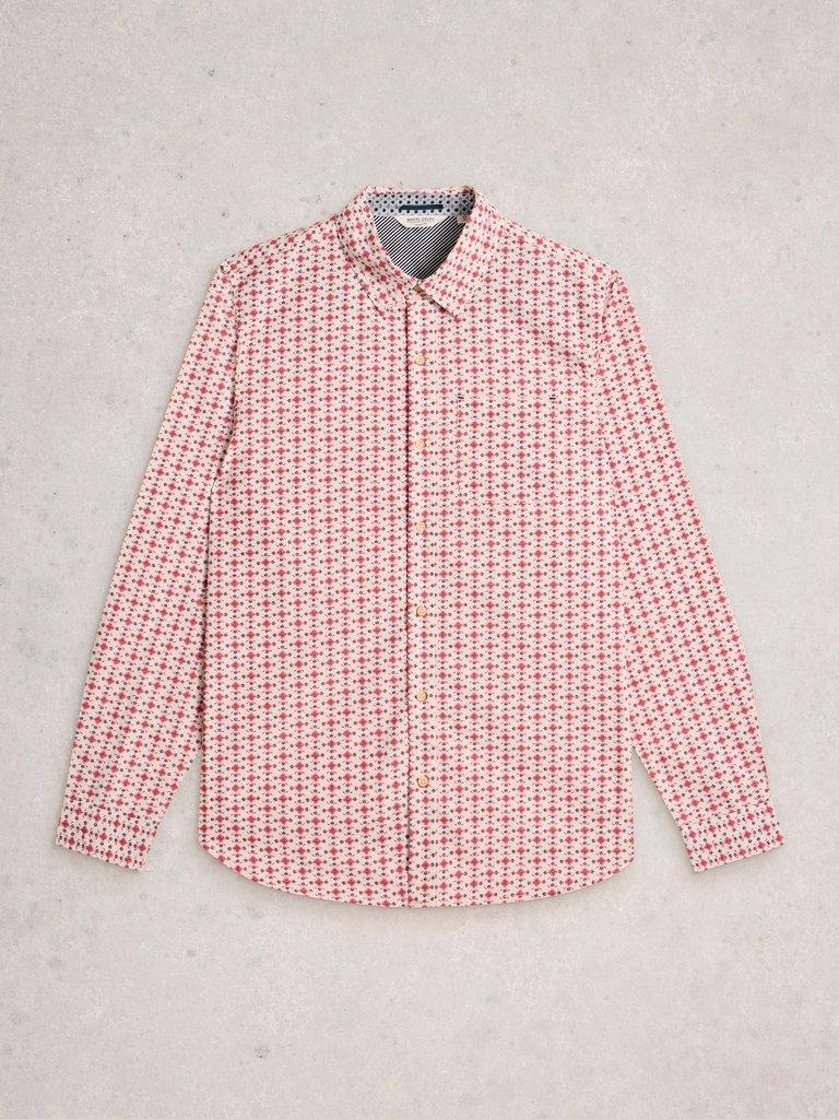 Finsbury Folk Geo Print Shirt in RED PR - FLAT FRONT