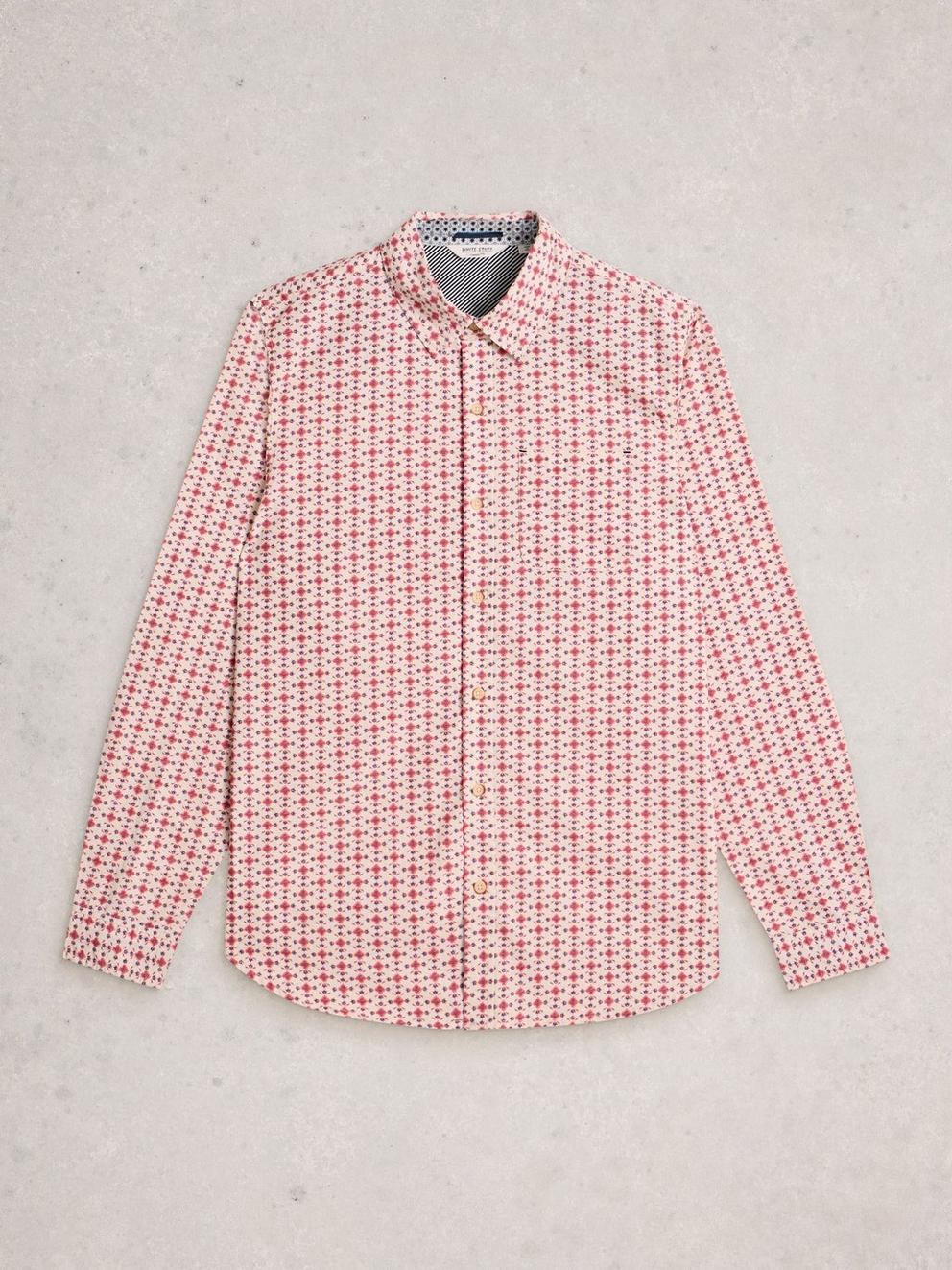 Finsbury Folk Geo Print Shirt in RED PR - FLAT FRONT