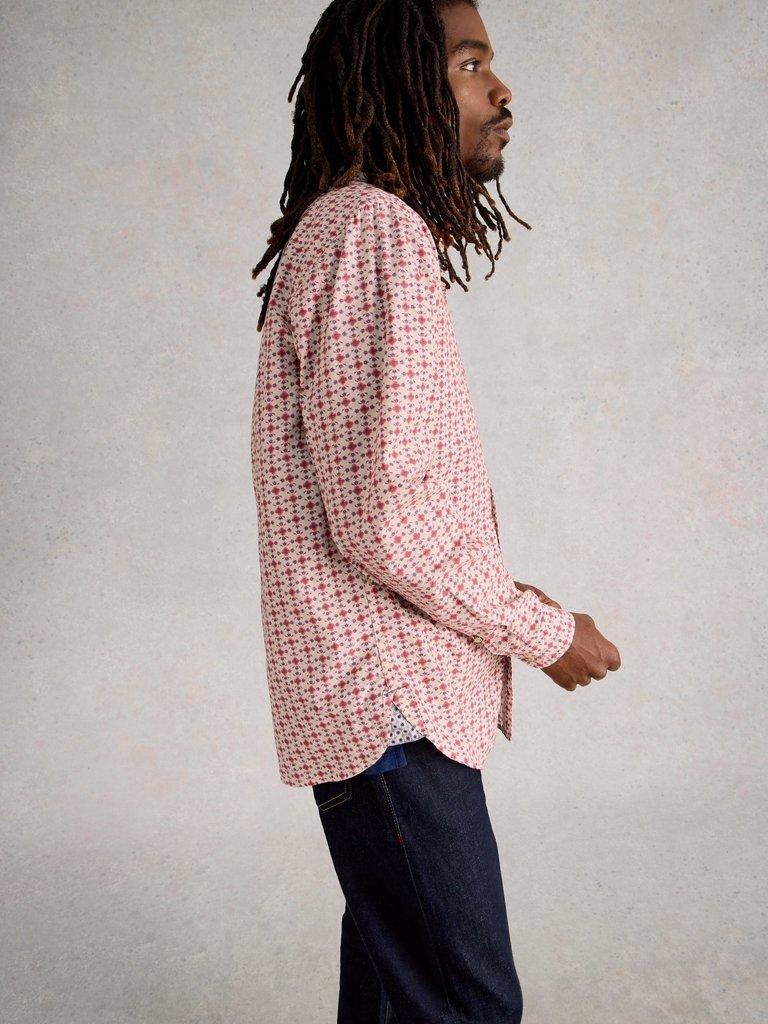 Finsbury Folk Geo Print Shirt in RED PR - MODEL DETAIL