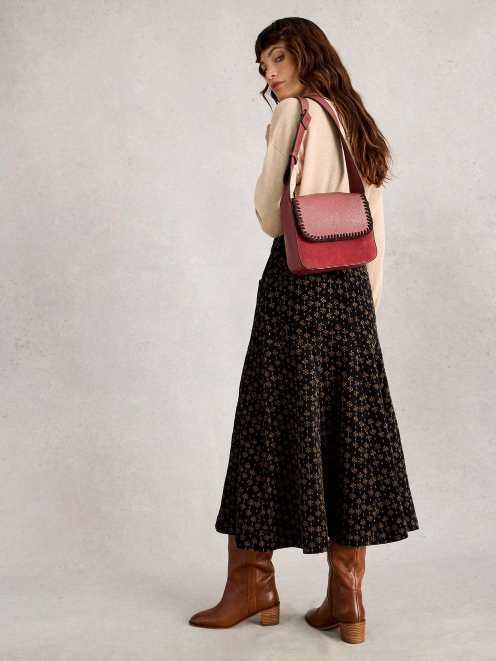 Quinn Cord Midi Skirt in BLK MLT - MODEL BACK