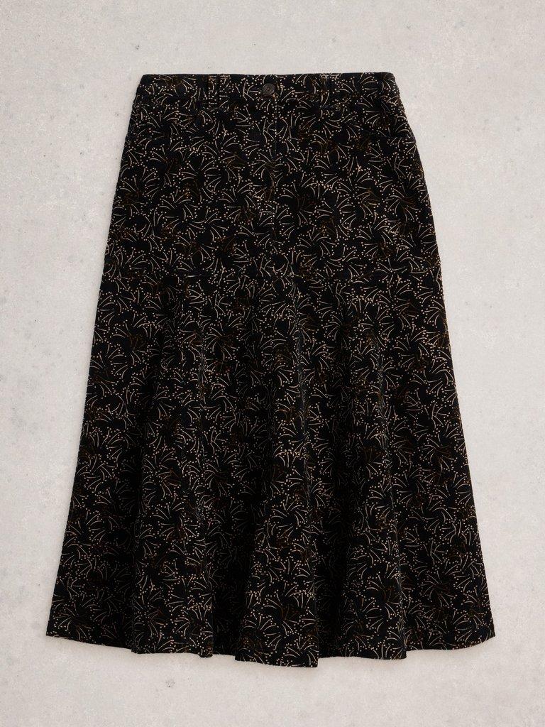 Quinn Cord Midi Skirt in BLK PR - FLAT FRONT