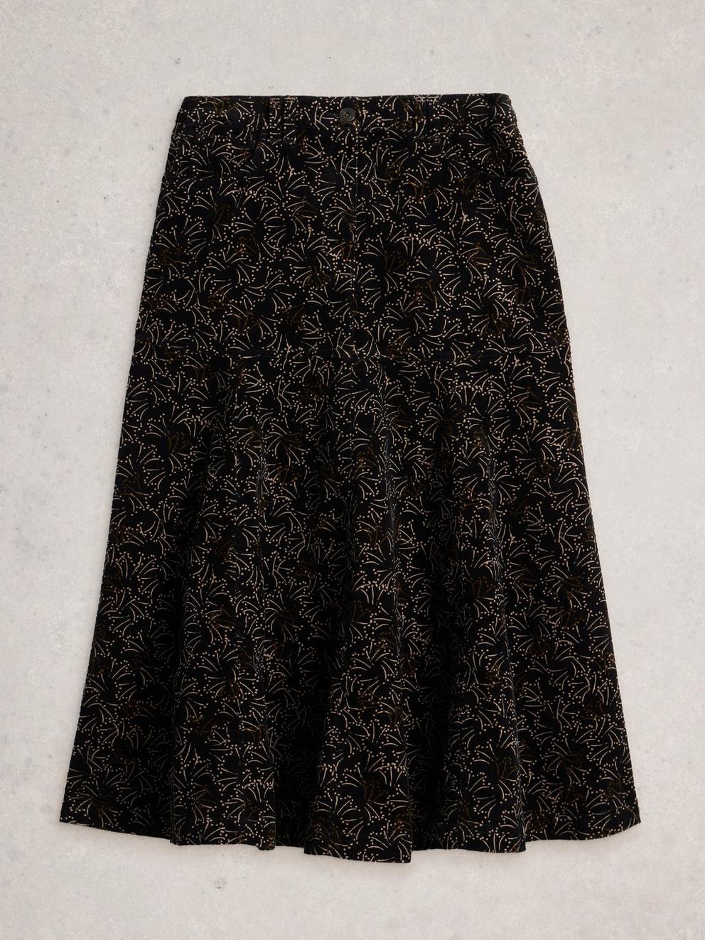 Quinn Cord Midi Skirt in BLK PR - FLAT FRONT