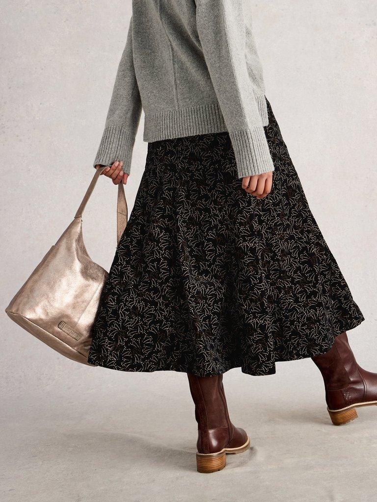 Quinn Cord Midi Skirt in BLK PR - MODEL BACK