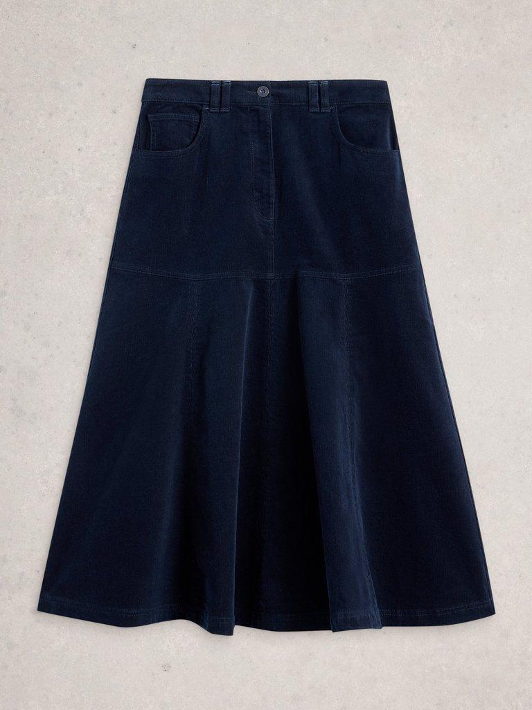 Quinn Cord Midi Skirt in DARK NAVY - FLAT FRONT