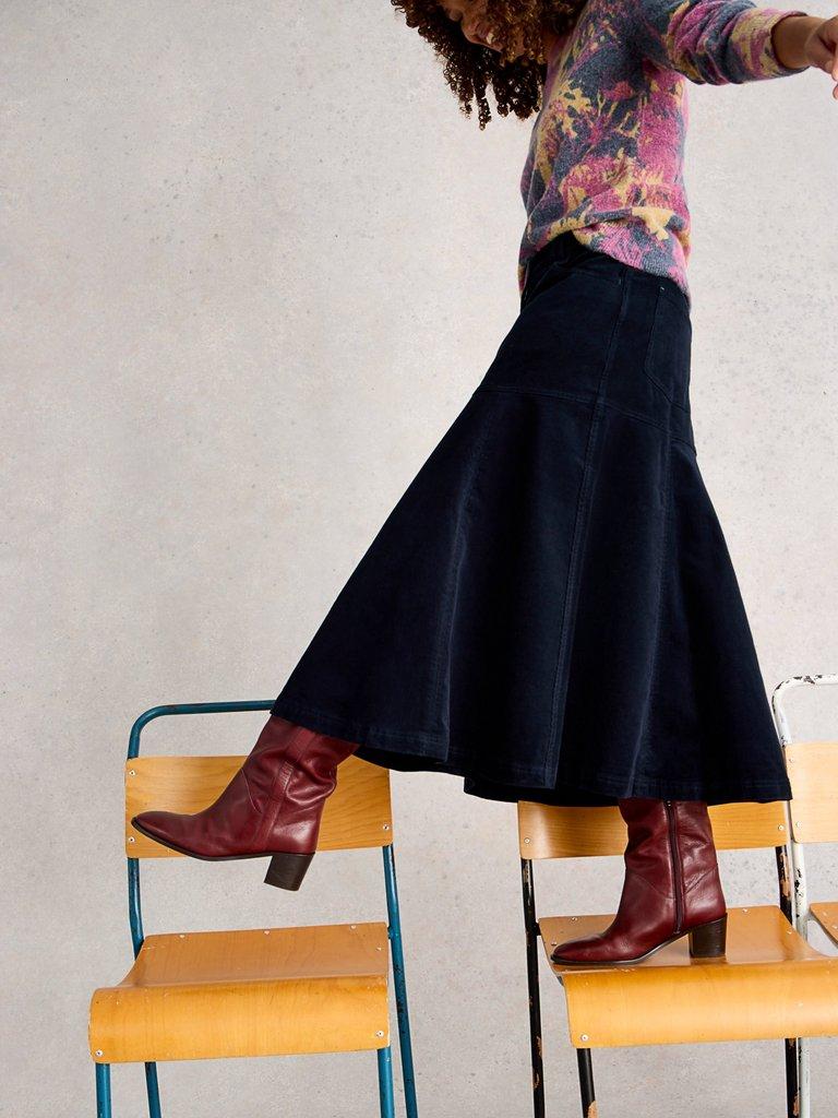 Quinn Cord Midi Skirt in DARK NAVY - LIFESTYLE