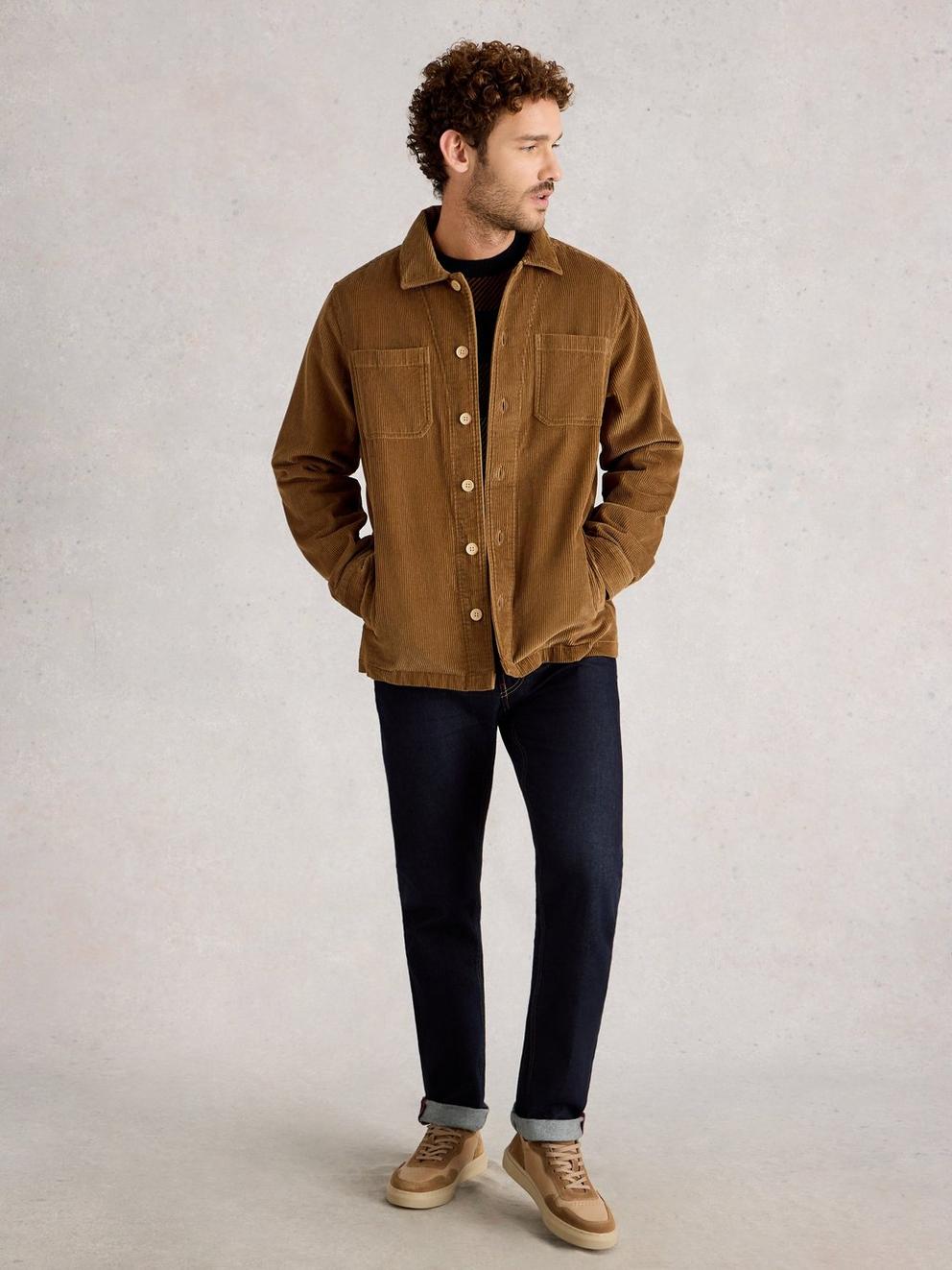 Finch Cord Jacket in MID TAN - MODEL FRONT