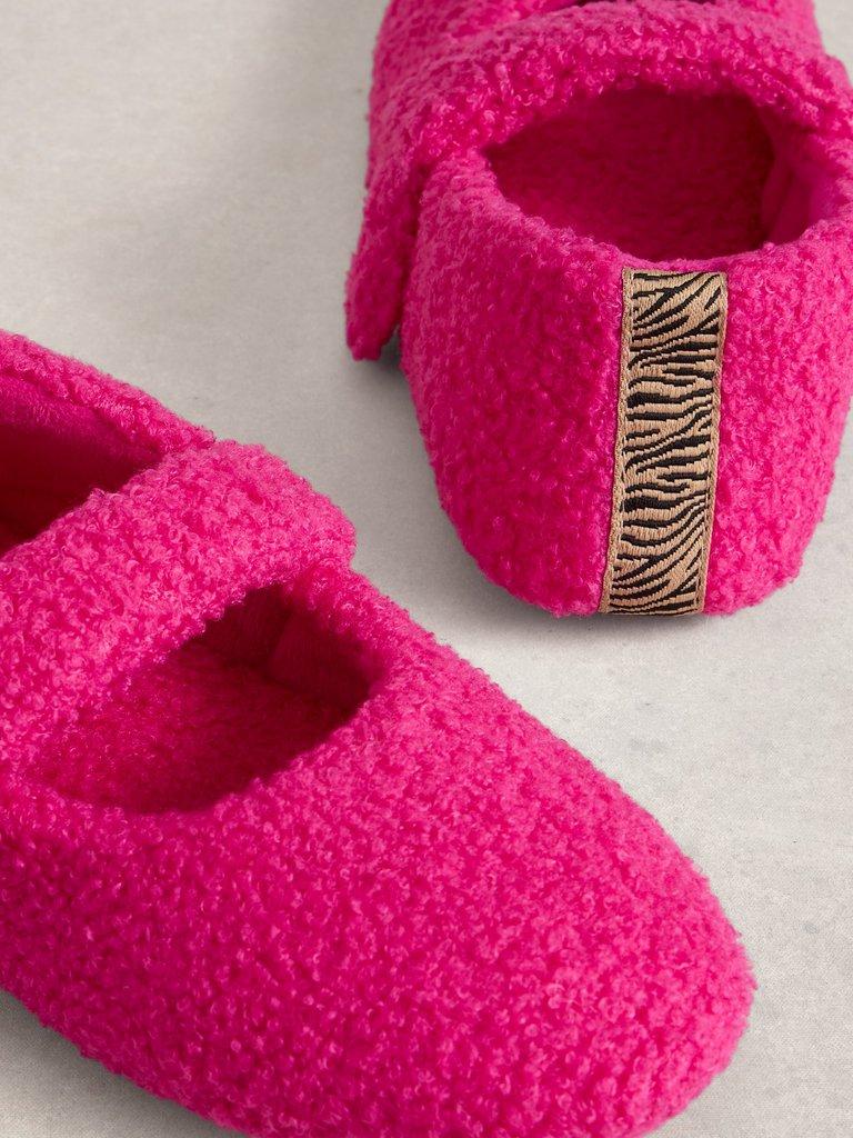 Borg Mary Jane Slipper in BRT PINK - FLAT DETAIL