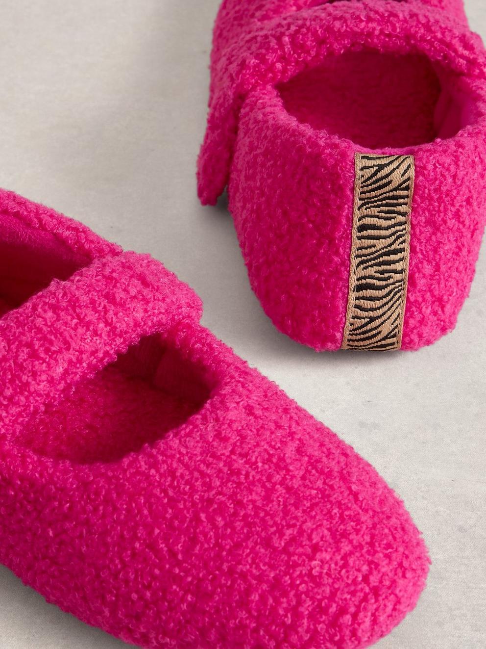 Borg Mary Jane Slipper in BRT PINK - FLAT DETAIL