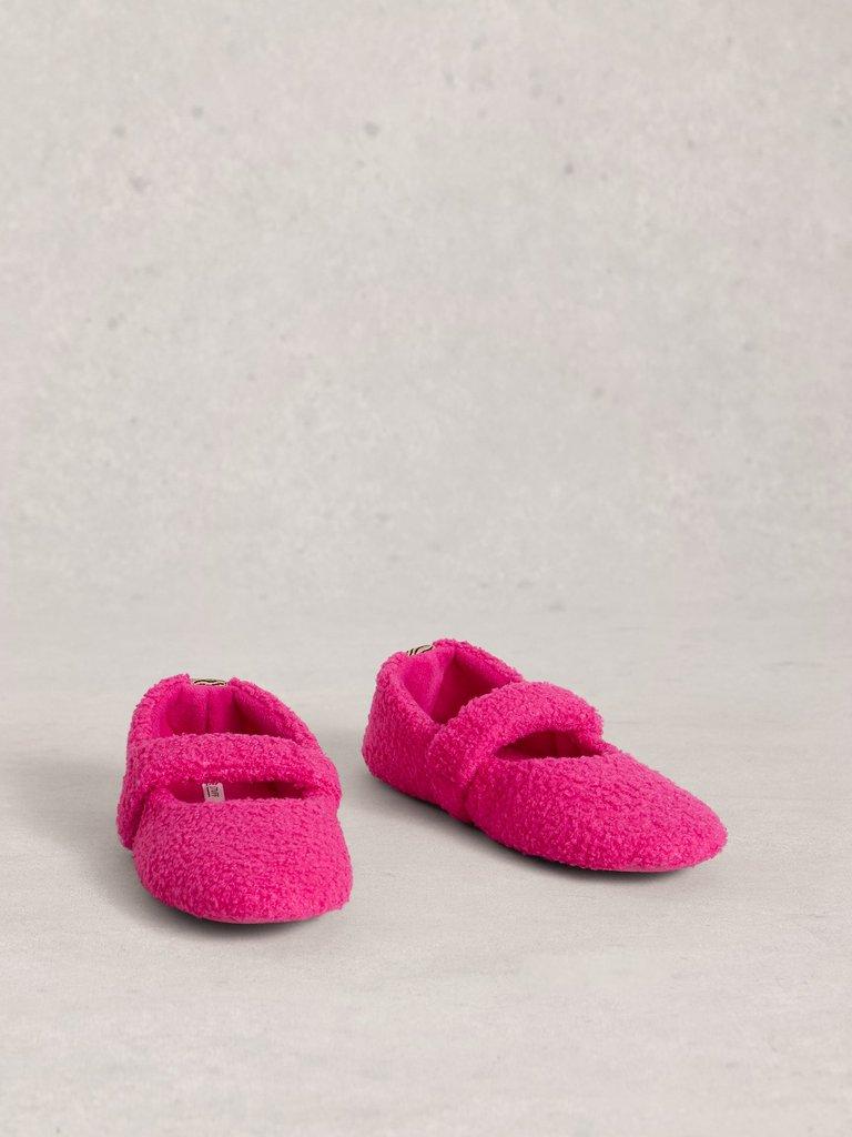 Borg Mary Jane Slipper in BRT PINK - FLAT FRONT
