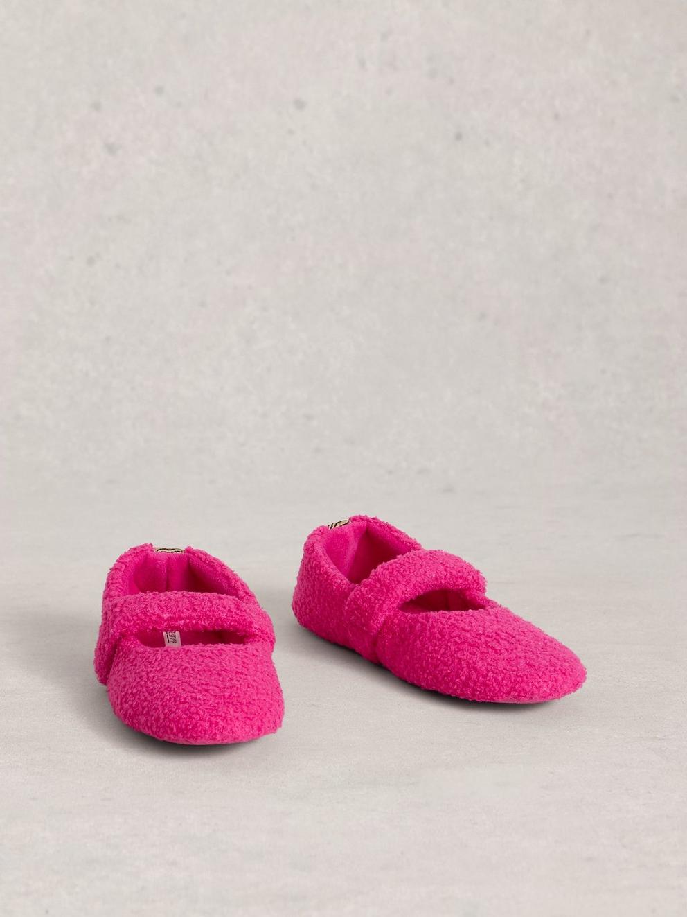 Borg Mary Jane Slipper in BRT PINK - FLAT FRONT