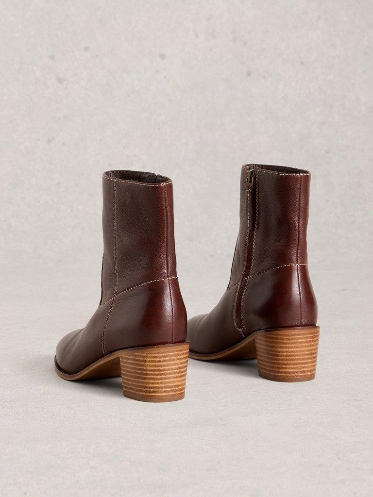 Izzy Block Heel Ankle Boot in DK BROWN - FLAT BACK