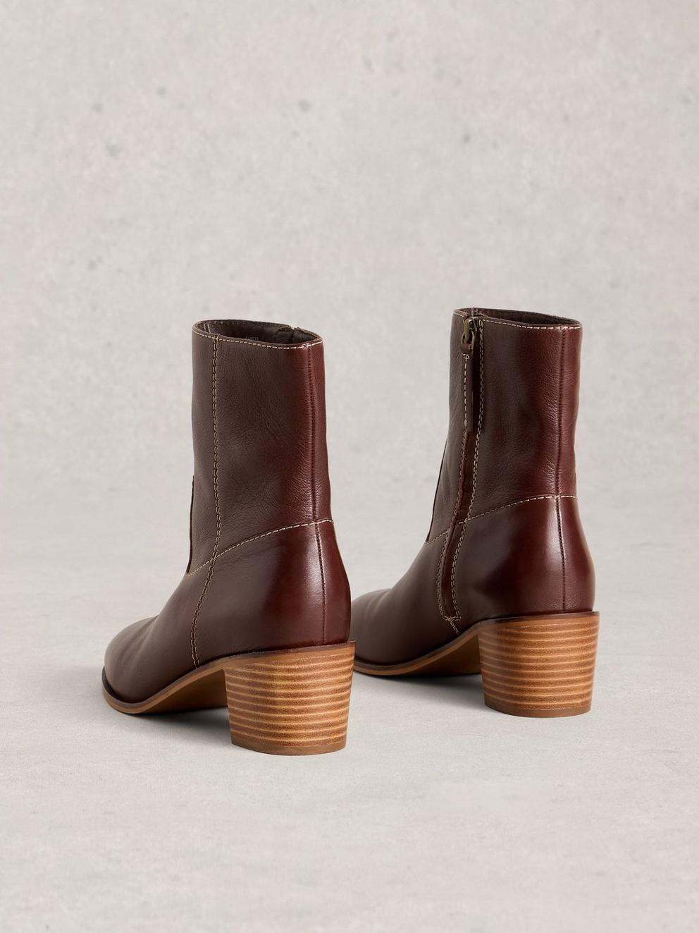 Izzy Block Heel Ankle Boot in DK BROWN - FLAT BACK