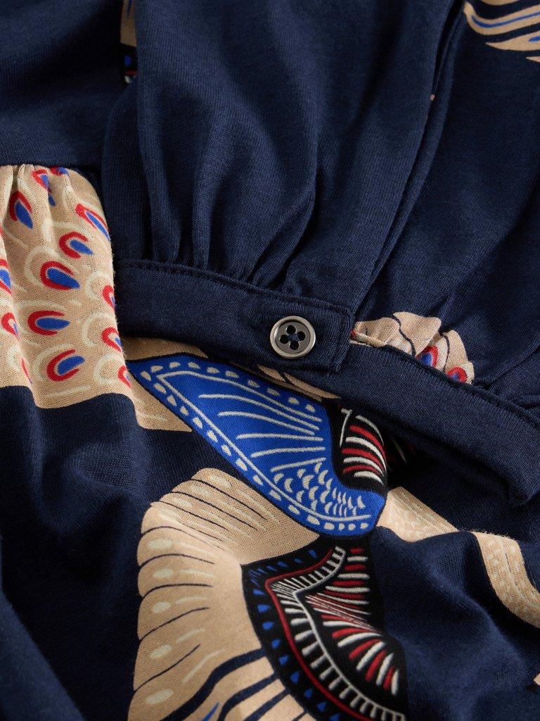 Leah Notch Neck Jersey Dress in NAVY MULTI - FLAT DETAIL