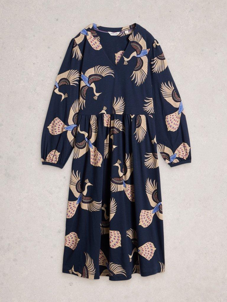 Leah Notch Neck Jersey Dress in NAVY MULTI - FLAT FRONT