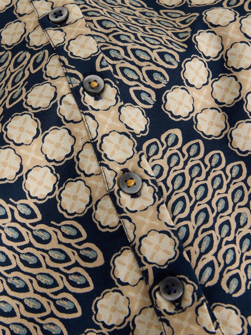 Hattie Shirred Dress in NAVY PR - FLAT DETAIL