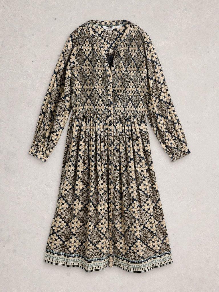 Hattie Shirred Dress in NAVY PR - FLAT FRONT