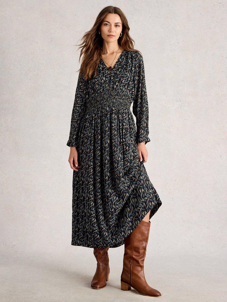 Edie Metallic Dress in BLK MLT - MODEL FRONT