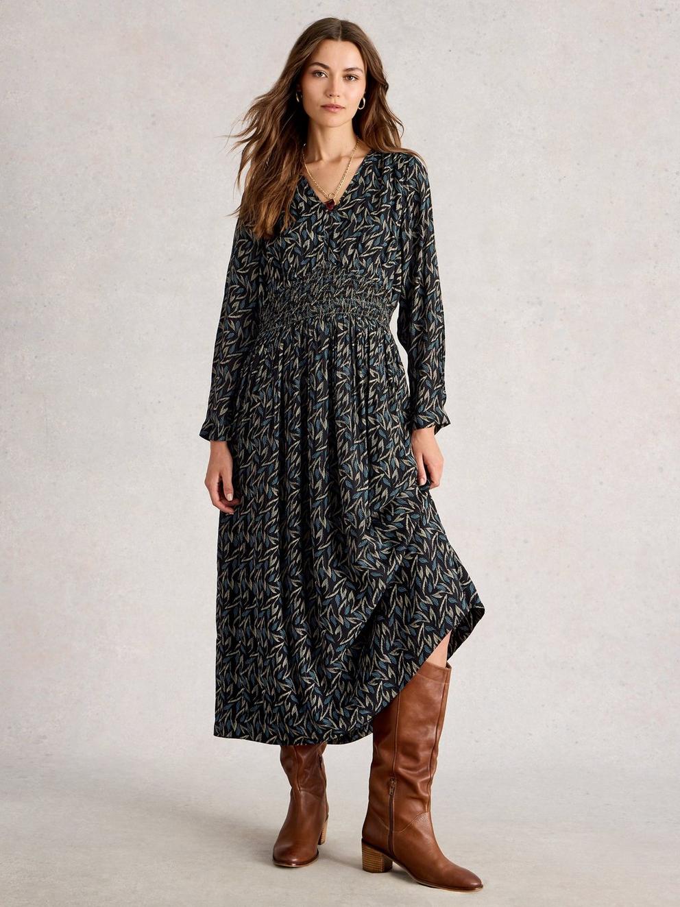 Edie Metallic Dress in BLK MLT - MODEL FRONT