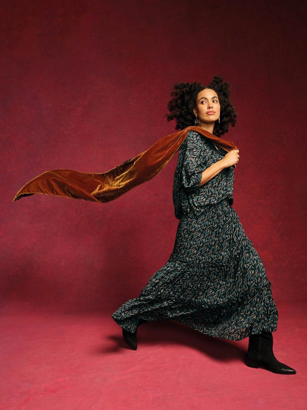 Remi Metallic Midi Skirt in BLK MLT - MIXED