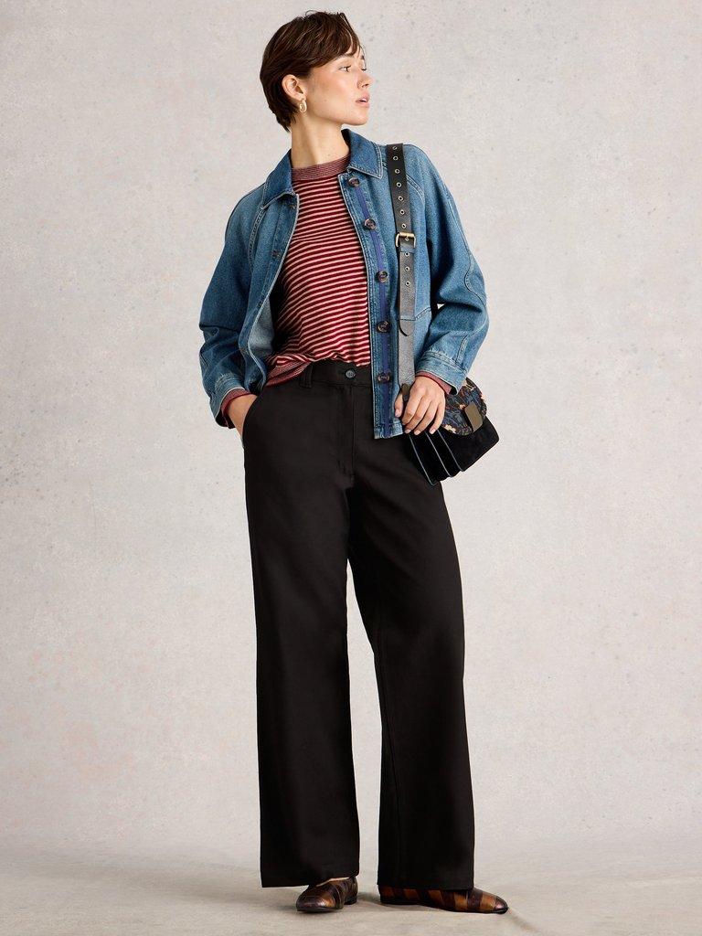 Belle Trouser Wide Leg in PURE BLK - MODEL FRONT