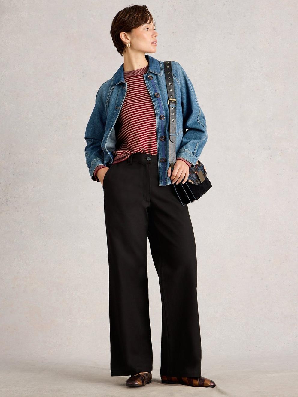 Belle Trouser Wide Leg in PURE BLK - MODEL FRONT