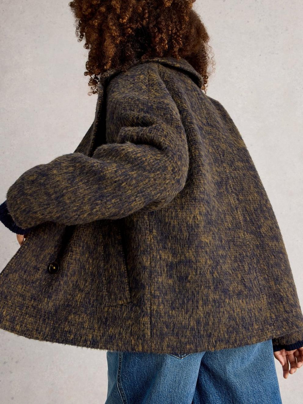 Josie Wool Blend Jacket in NAVY MULTI - MODEL BACK