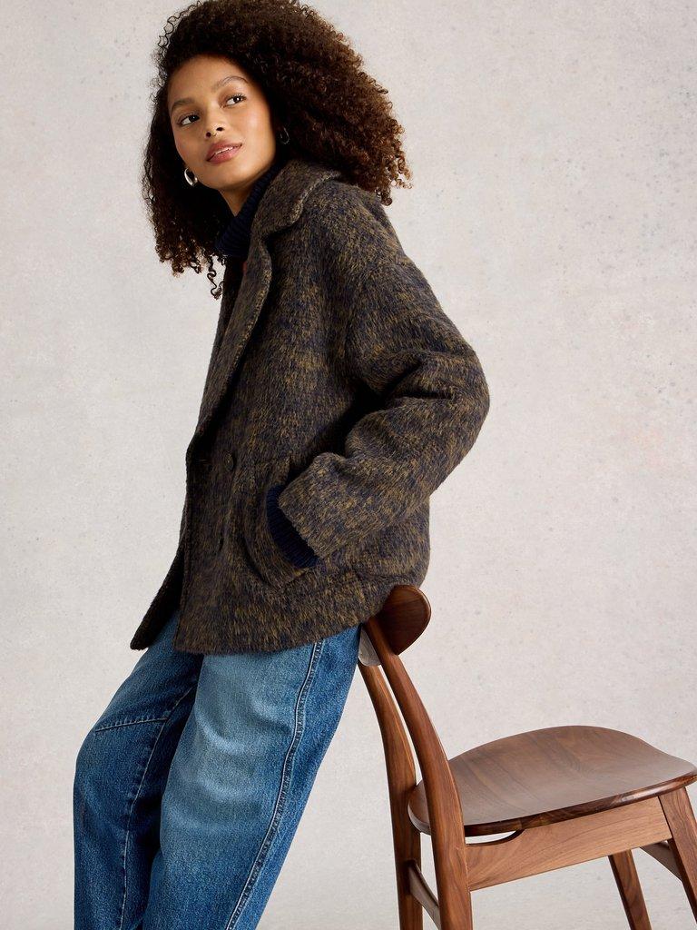 Josie Wool Blend Jacket in NAVY MULTI - MODEL DETAIL