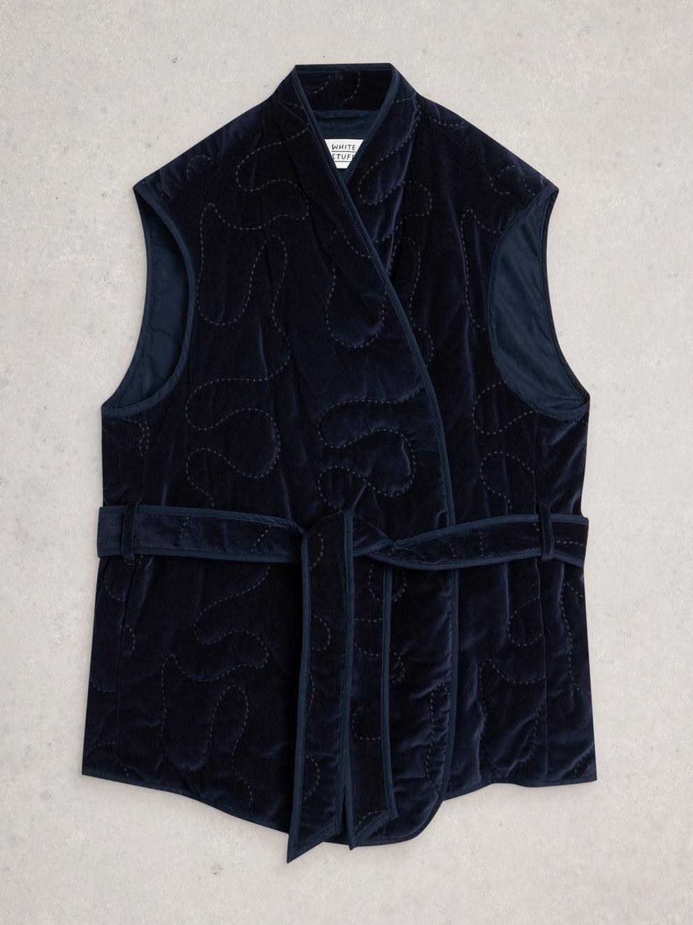 Gigi Velvet Quilted Gilet in DARK NAVY - FLAT FRONT