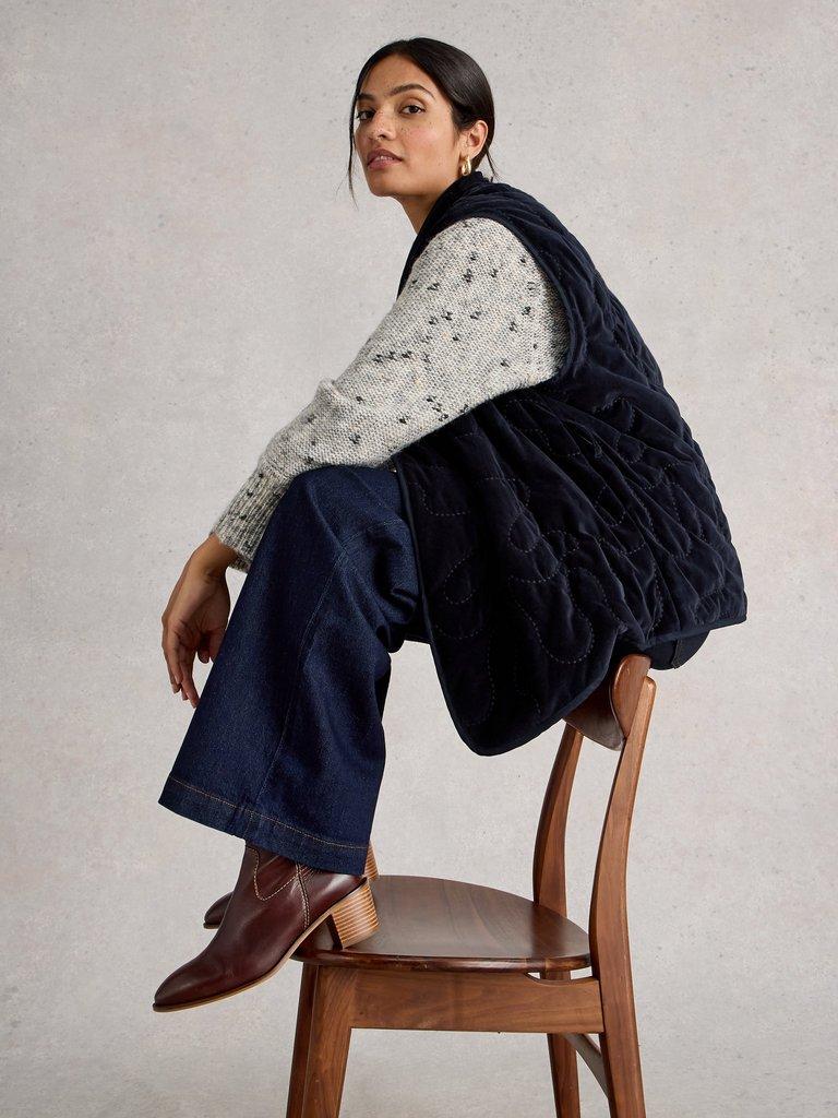 Gigi Velvet Quilted Gilet in DARK NAVY - LIFESTYLE