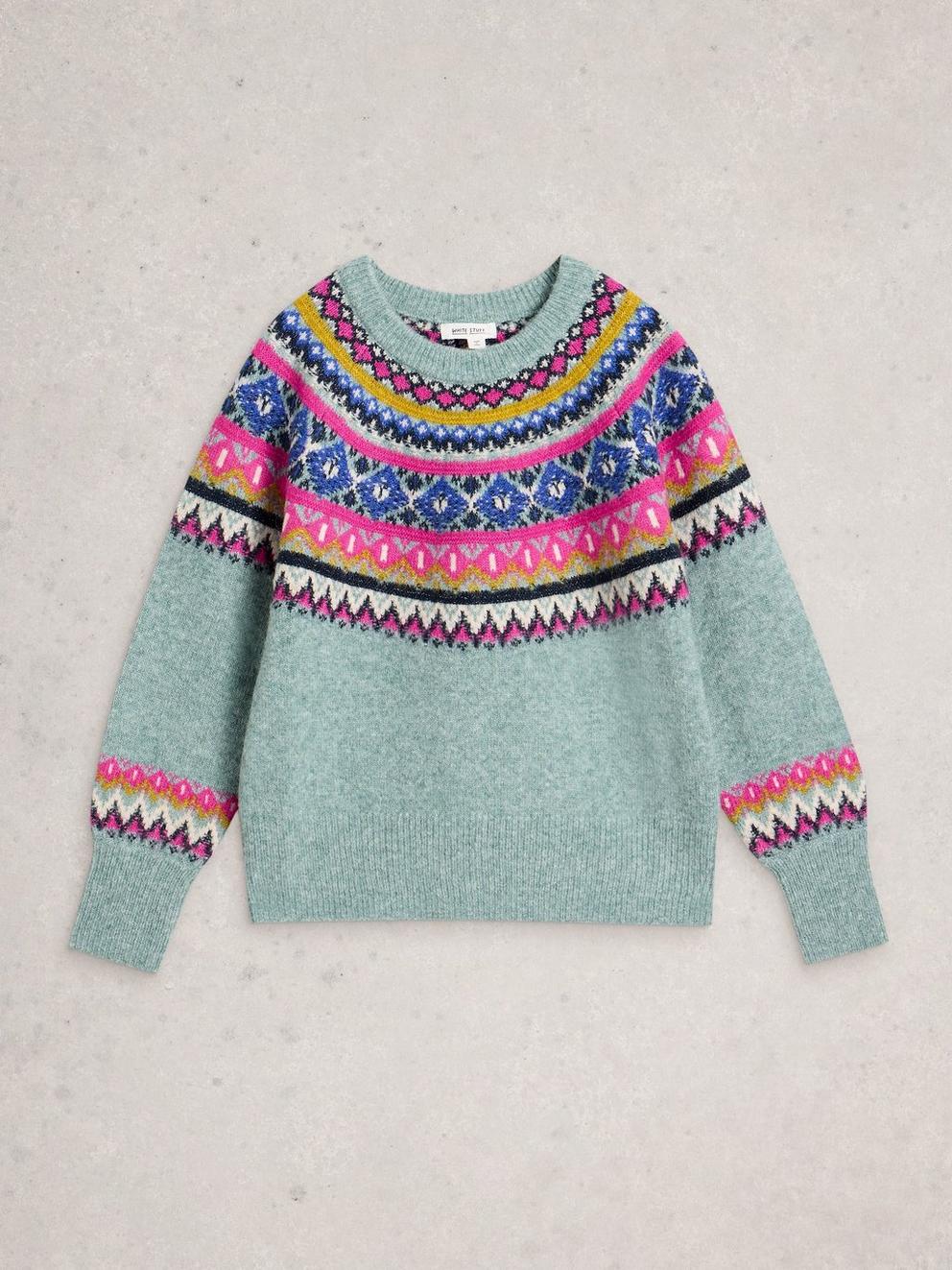 ARCTIC FAIRISLE JUMPER in TEAL MLT - FLAT FRONT