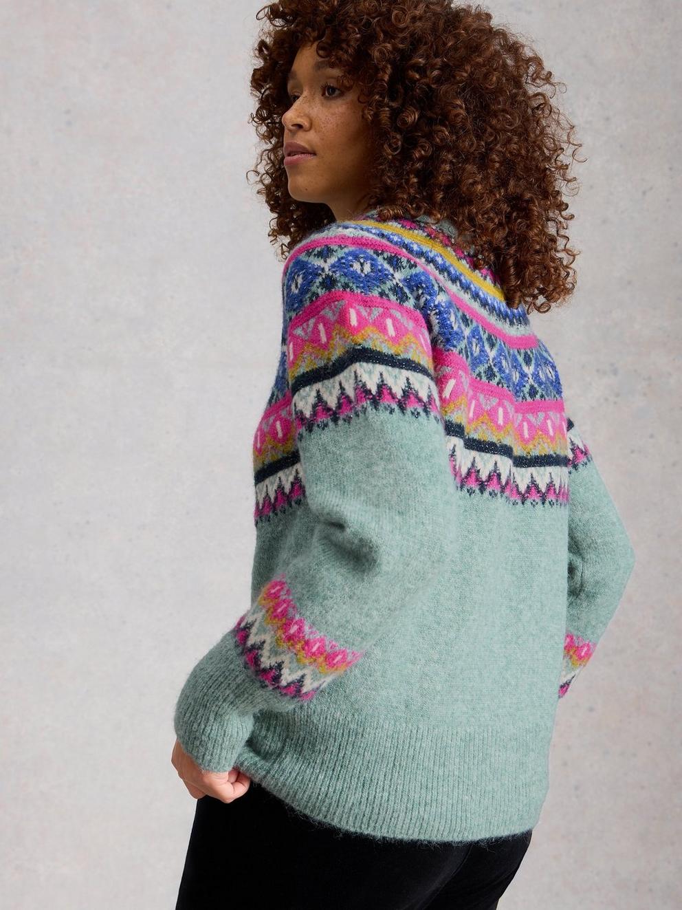 ARCTIC FAIRISLE JUMPER in TEAL MLT - MODEL BACK