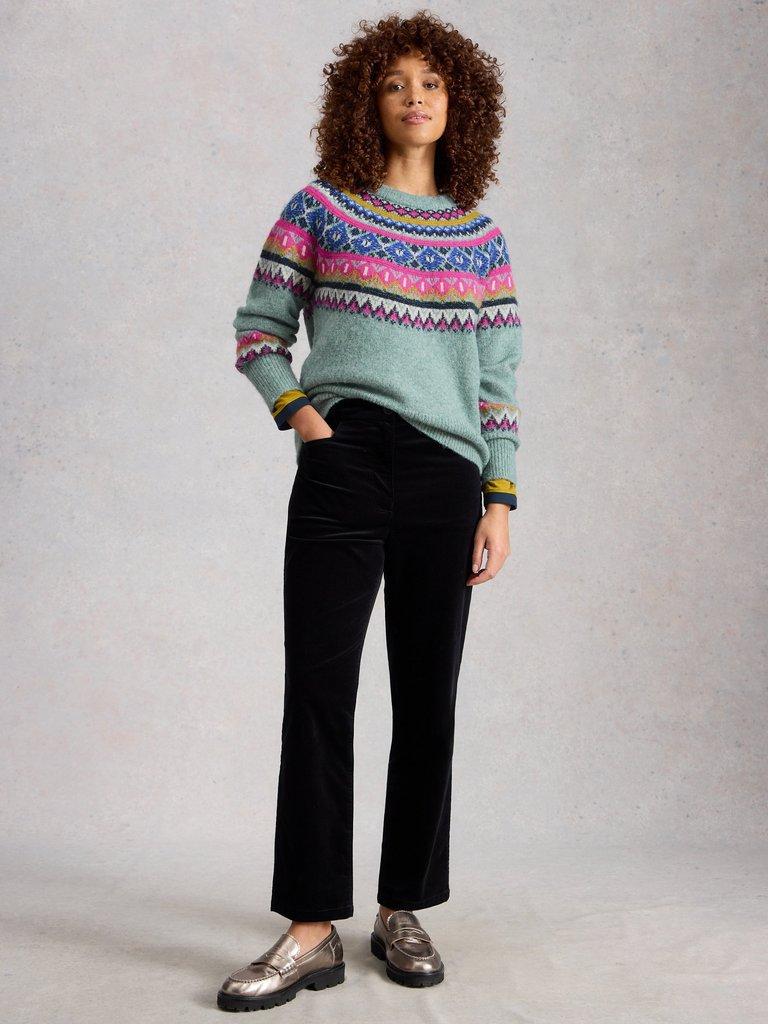 ARCTIC FAIRISLE JUMPER in TEAL MLT - MODEL FRONT