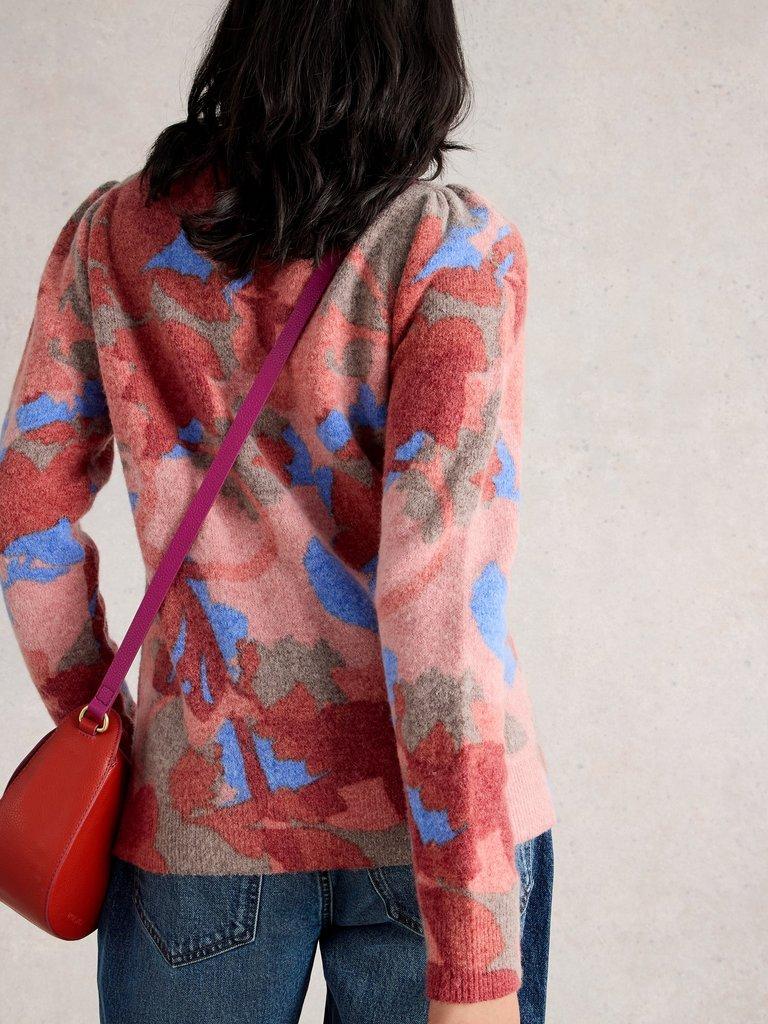 JODIE PRINTED CREW NECK JUMPER in RED PR - MODEL BACK