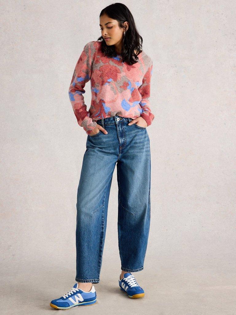 JODIE PRINTED CREW NECK JUMPER in RED PR - MODEL FRONT