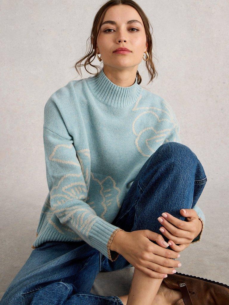 FENELLA FLORAL WOOL BLEND JUMPER in BLUE MLT - LIFESTYLE