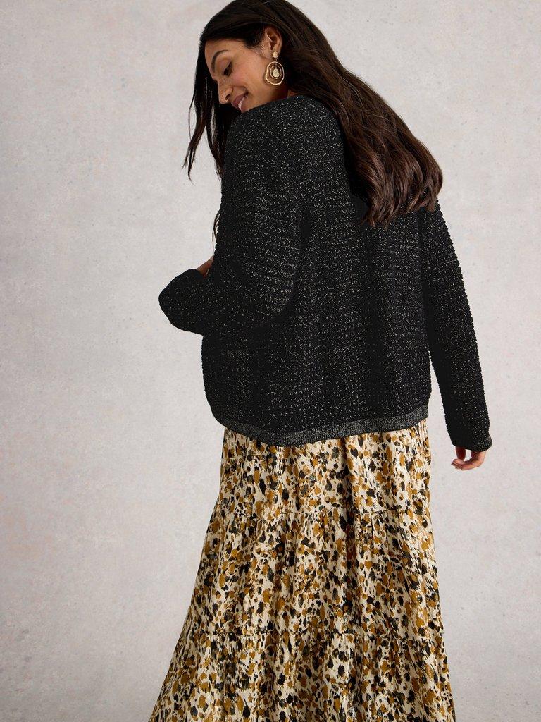 BELLE SPARKLE CARDI in PURE BLK - MODEL BACK
