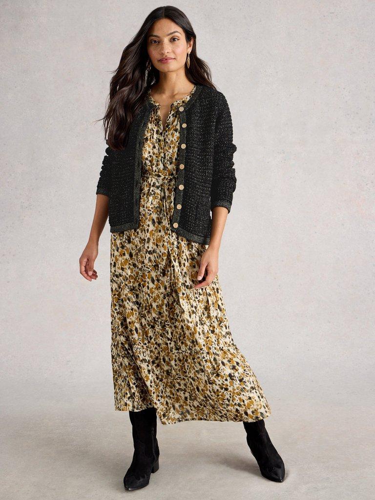 BELLE SPARKLE CARDI in PURE BLK - MODEL FRONT