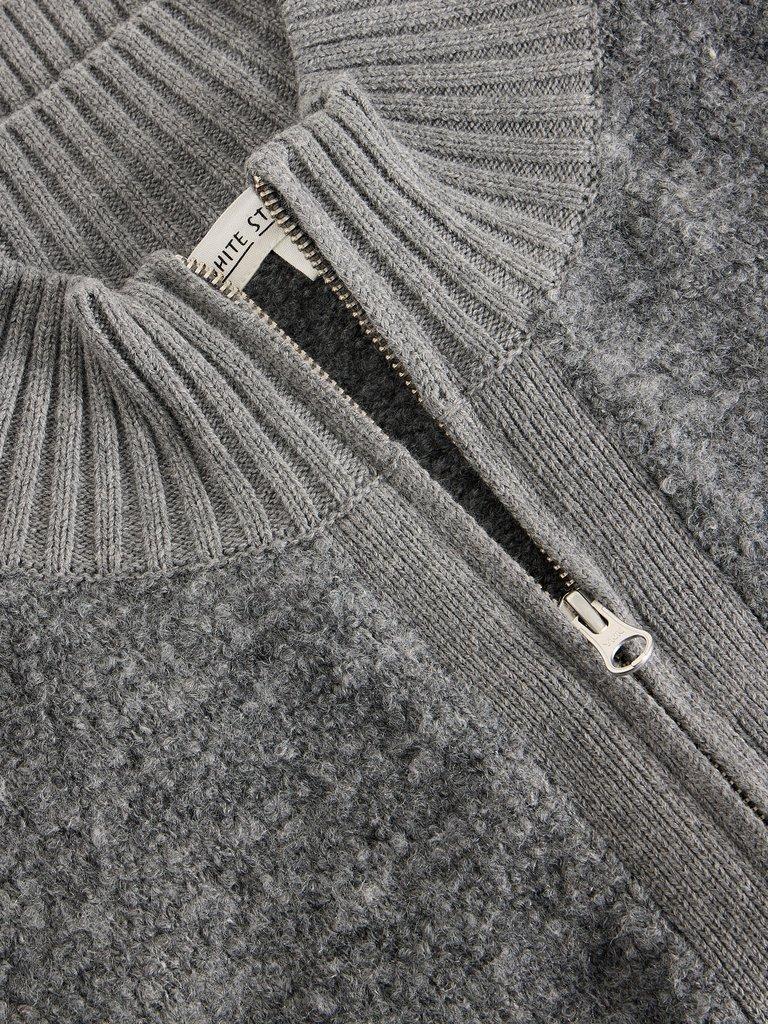 BOBBY BOUCLE ZIP CARDI in MID GREY - FLAT DETAIL