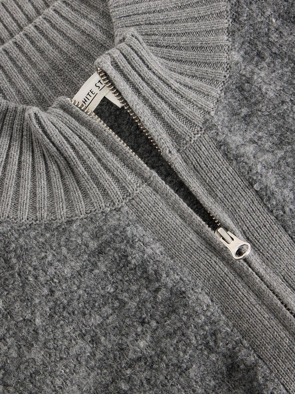 BOBBY BOUCLE ZIP CARDI in MID GREY - FLAT DETAIL