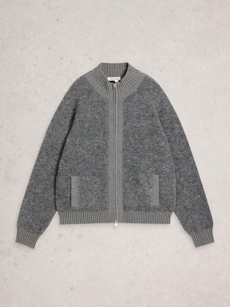 BOBBY BOUCLE ZIP CARDI in MID GREY - FLAT FRONT