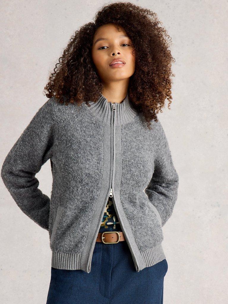 BOBBY BOUCLE ZIP CARDI in MID GREY - LIFESTYLE