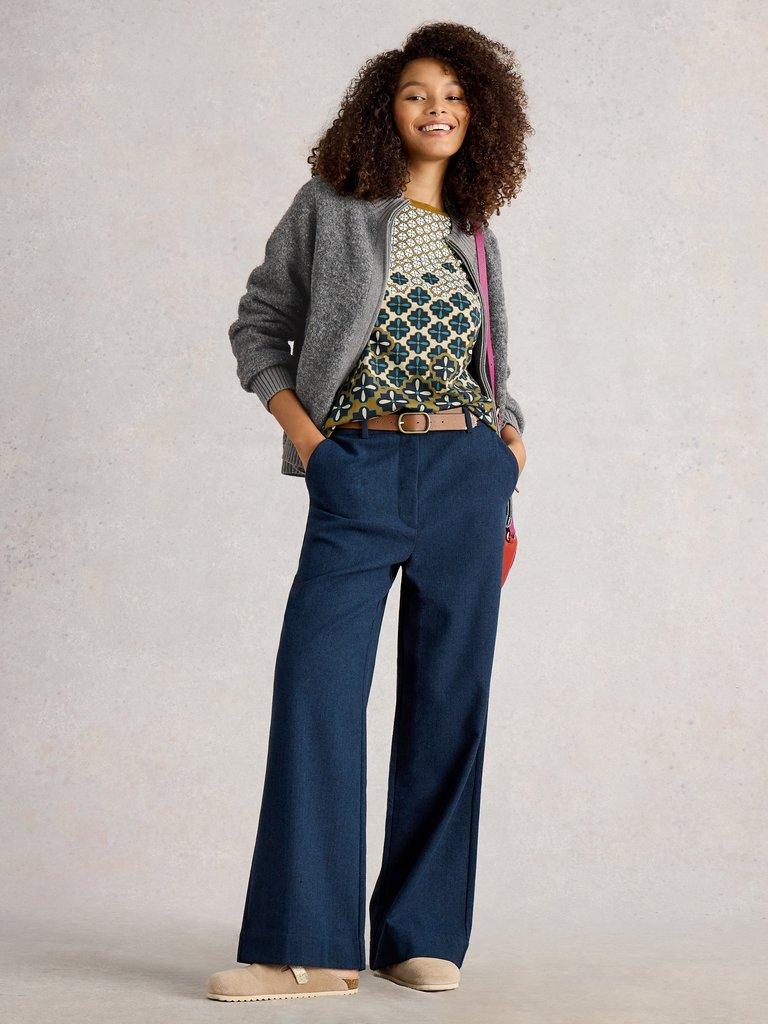 BOBBY BOUCLE ZIP CARDI in MID GREY - MODEL FRONT