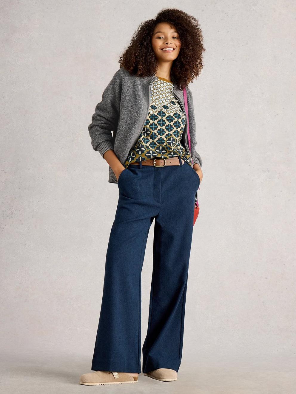 BOBBY BOUCLE ZIP CARDI in MID GREY - MODEL FRONT