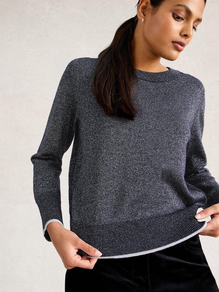 KATIE SPARKLE JUMPER in DARK NAVY - MODEL DETAIL