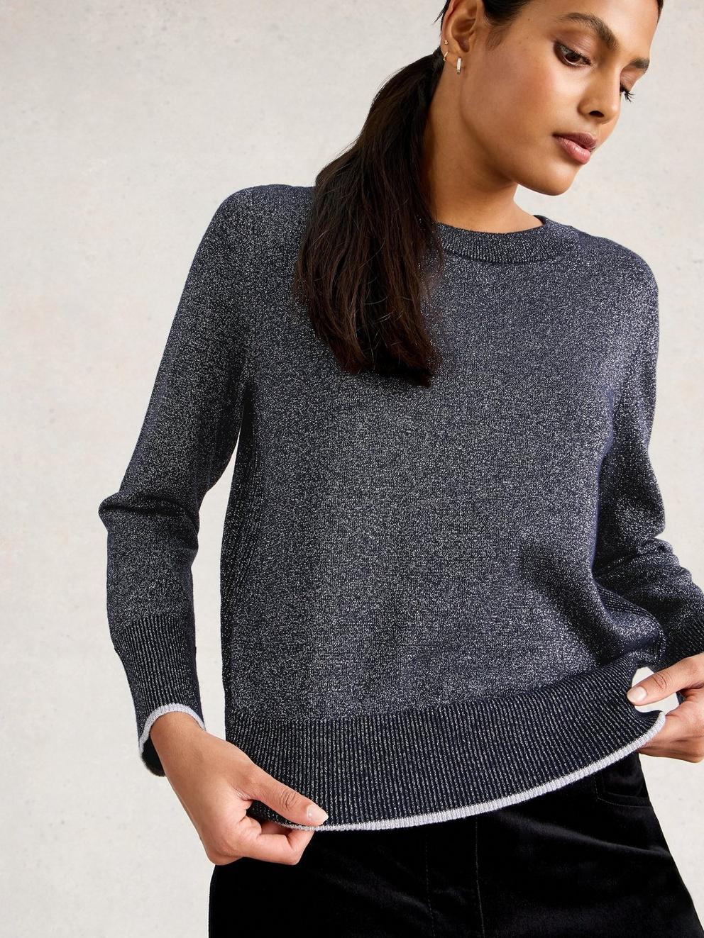 KATIE SPARKLE JUMPER in DARK NAVY - MODEL DETAIL