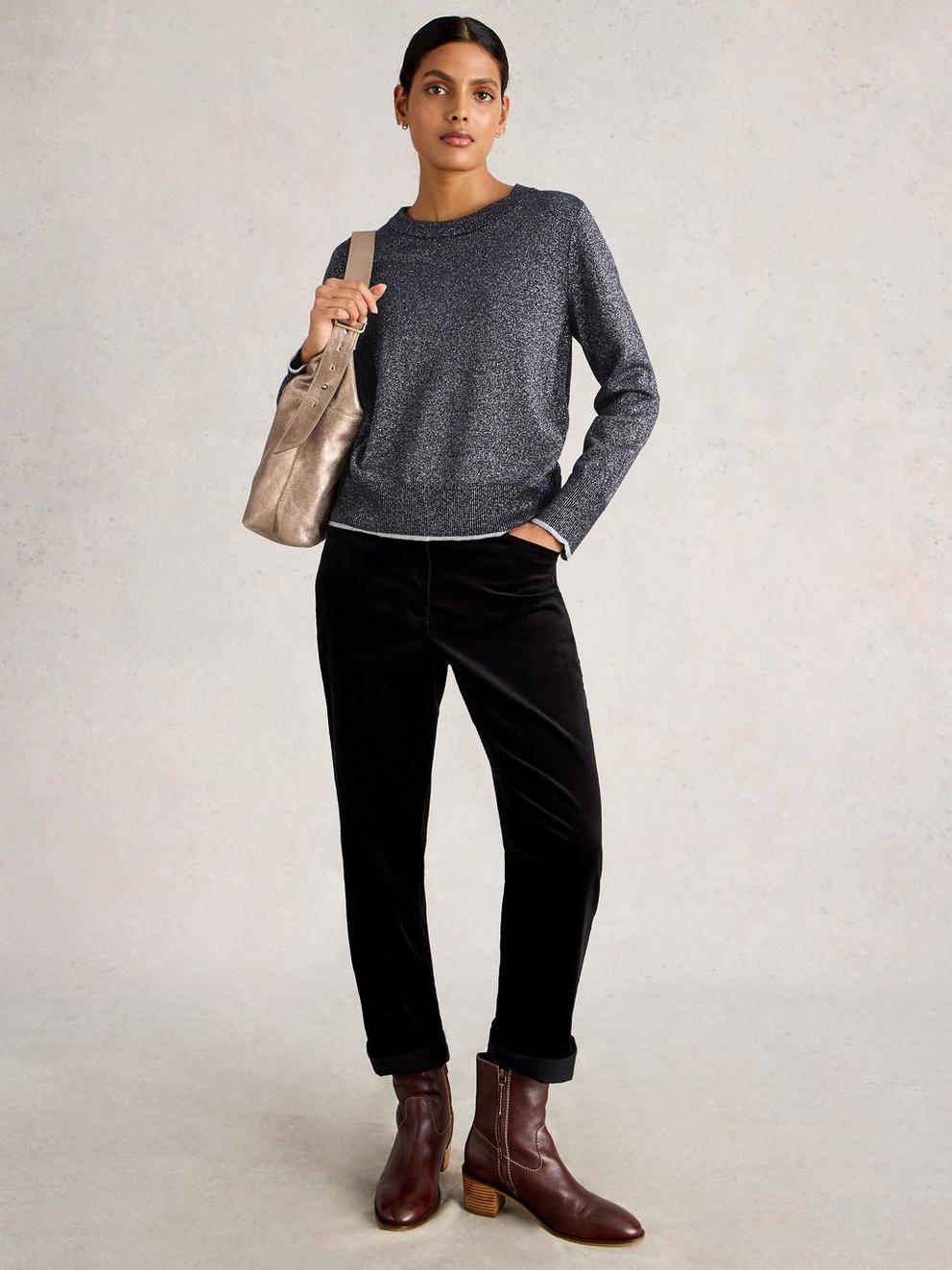 KATIE SPARKLE JUMPER in DARK NAVY - MODEL FRONT