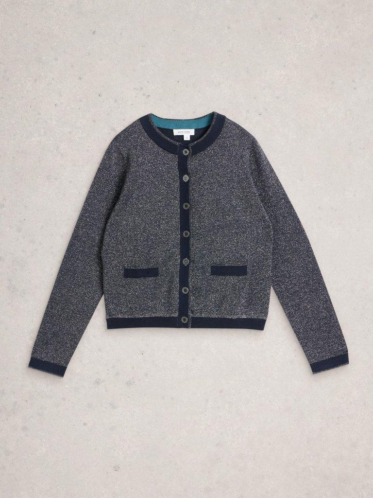 CHARLOTTE CREW NECK SPARKLE CARDI in DARK NAVY - FLAT FRONT