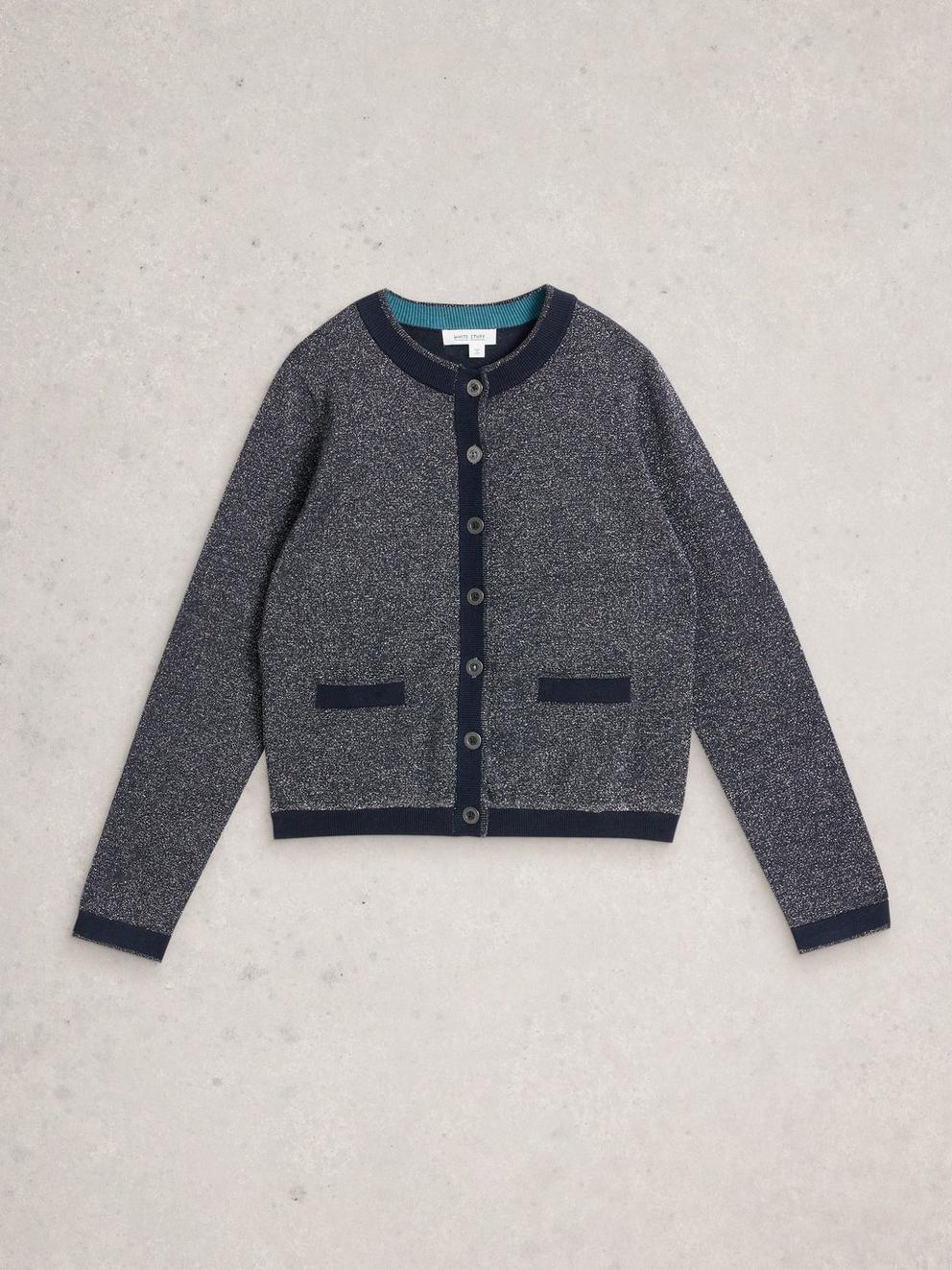 CHARLOTTE CREW NECK SPARKLE CARDI in DARK NAVY - FLAT FRONT
